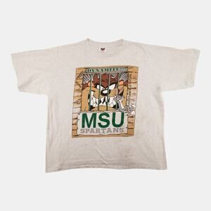 Vintage MSU Spartans Looney Tunes Taz Graphic T-Shirt 90s Gray Mens XXL